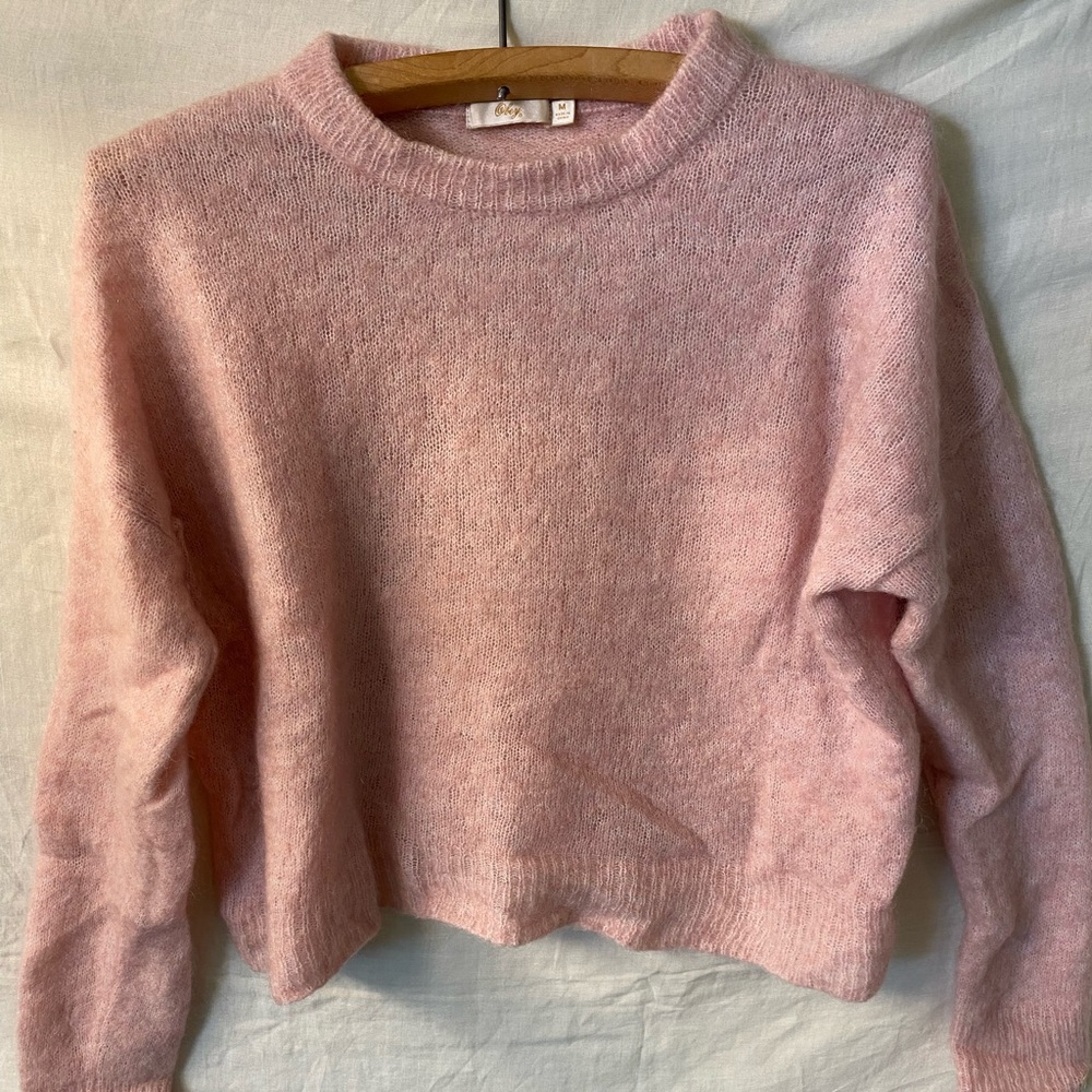 Obey Soft Pink Mohair Blend Crewneck Sweater